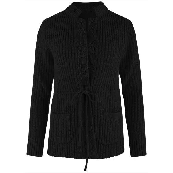 Drawstring Waist Cardigan in Black