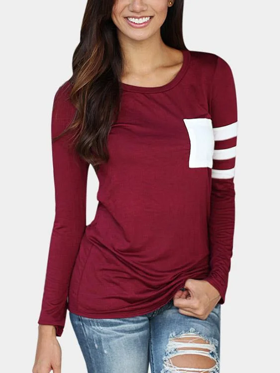 Wholesale Burgundy Round Neck Long Sleeve T-Shirts