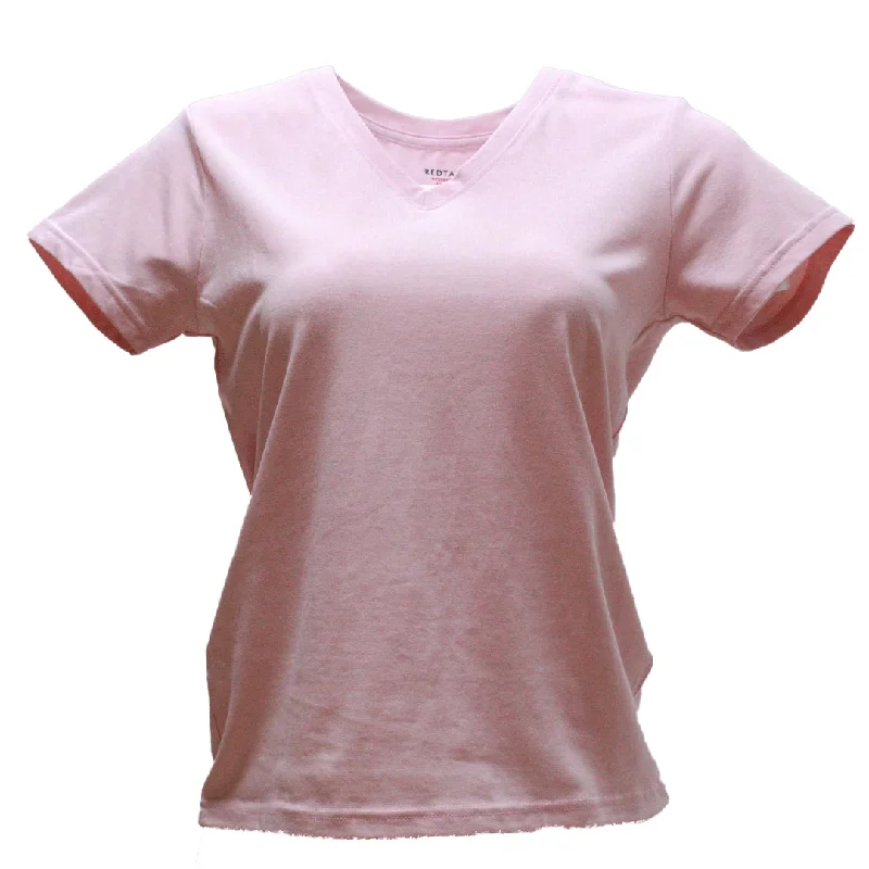 Pale Pink Melange Short Sleeve V Neck T Shirt