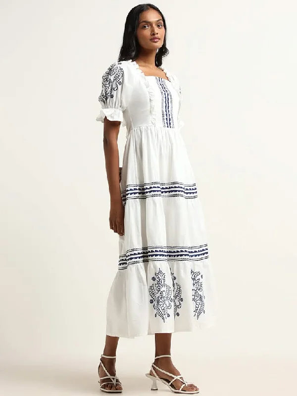 LOV White Printed Cotton Dress