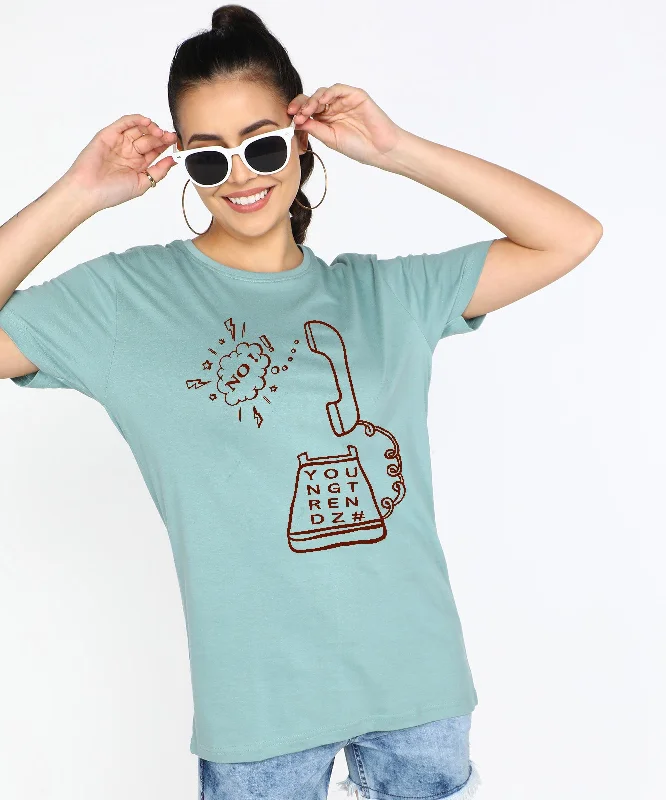 Womens Over Size Half Sleeve Printed T.shirts (Pista Green)