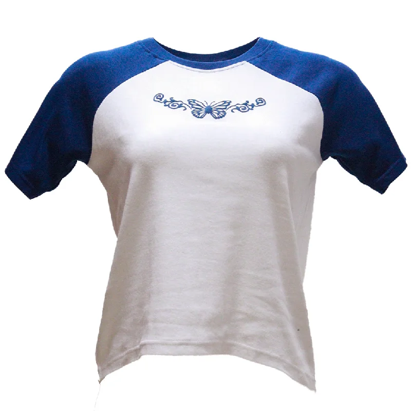 Blue Black Raglan Printed T Shirt