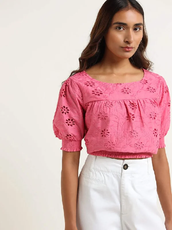 LOV Pink Cotton Schiffli Top