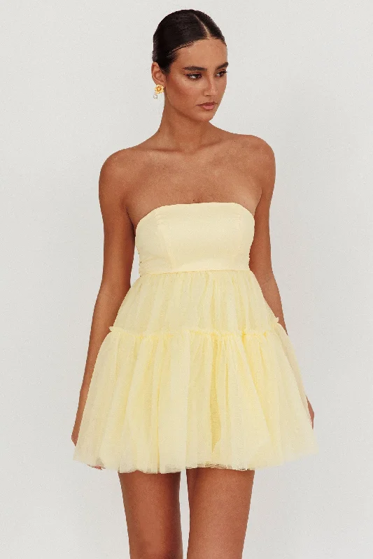 Dreamscape Strapless Tulle Mini Dress Lemon