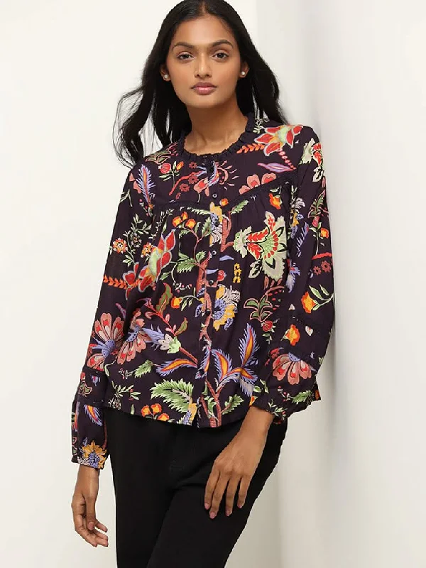 LOV Dark Purple Printed Shirt