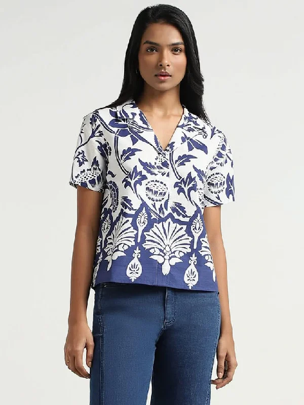 LOV Navy Printed Cotton Shirt