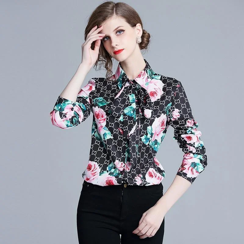 Floral Women Shirt Chain Print Women Blouse