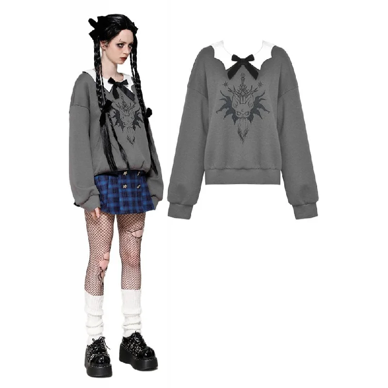 Women's Grunge Bowknot Bat Sweatshirt Gray