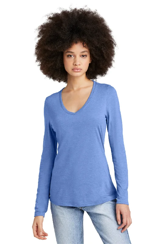 District Womens Perfect Tri Long Sleeve V-Neck T-Shirt - Maritime Blue Frost