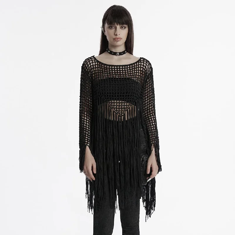 Women's Gothic Hollow-out Tassels Sweater Black