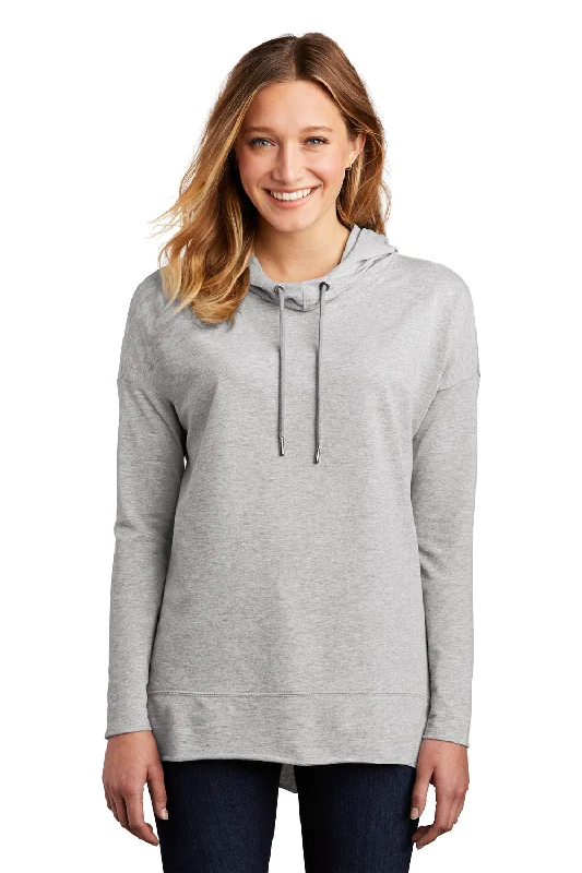 District Womens French Terry Hooded T-Shirt Hoodie - Heather Light Grey