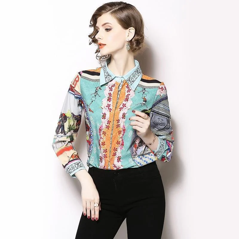 Elegant Runway Fashion Women Shirt Vintage Blouse