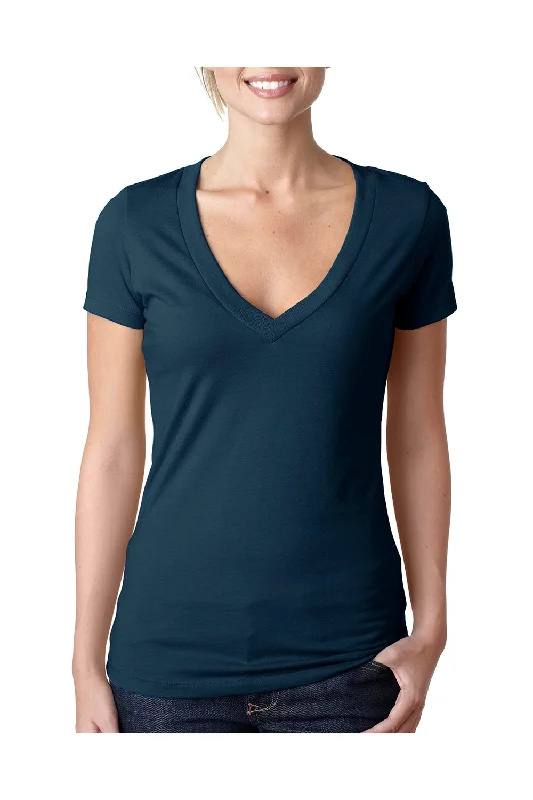 Next Level Womens CVC Jersey Short Sleeve V-Neck T-Shirt - Midnight Navy Blue - Closeout