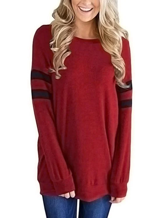 OEM ODM Round Neck Stripe Long Sleeve Burgundy T-Shirts