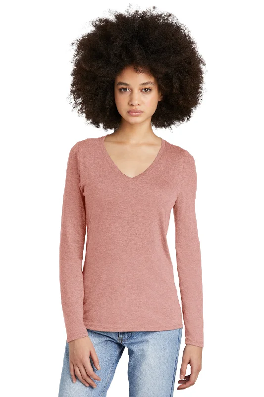 District Womens Perfect Tri Long Sleeve V-Neck T-Shirt - Blush Frost