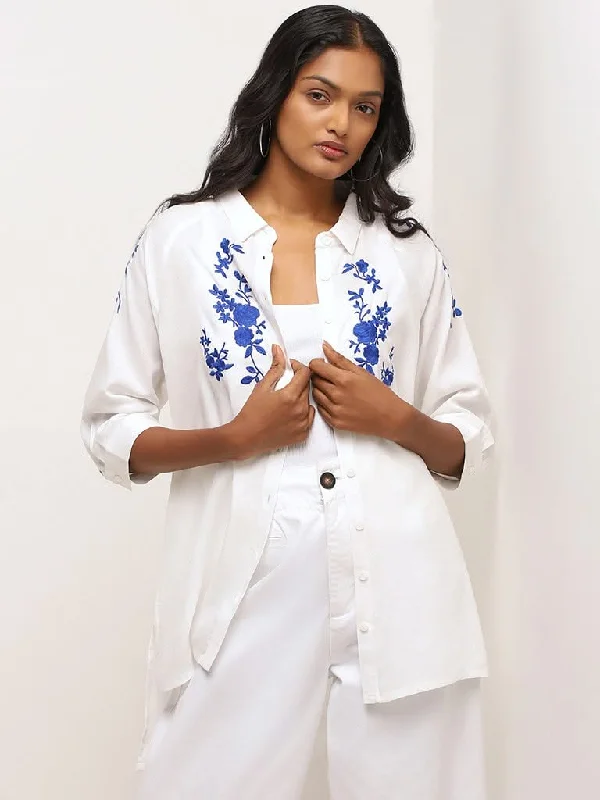 LOV White Embroidered Drop-Tail Shirt