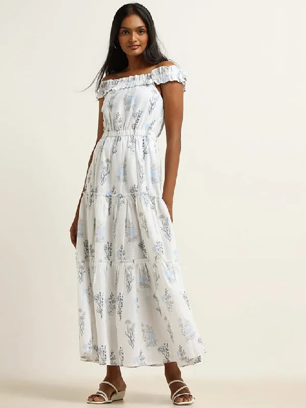 LOV White Cotton Blend Off-Shoulder Maxi Dress