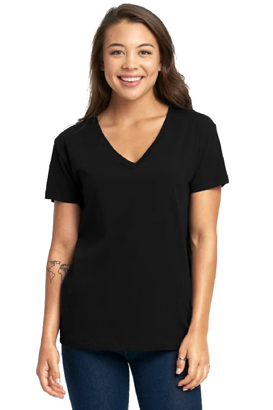 Next Level Womens Relaxed Short Sleeve V-Neck T-Shirt - Black - Closeout