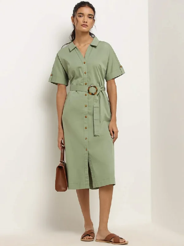 LOV Green Cotton Shirt Dress with Belt