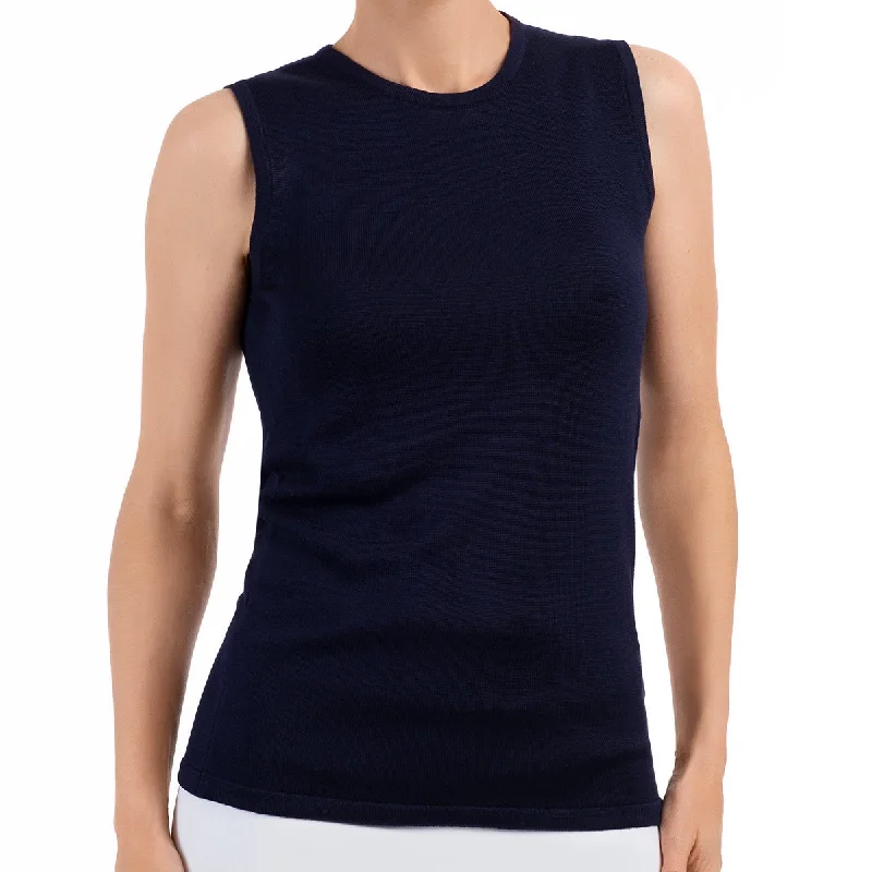 Silk Viscose Tank in Navy