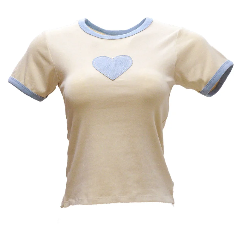 Beige Contrast Rib T Shirt