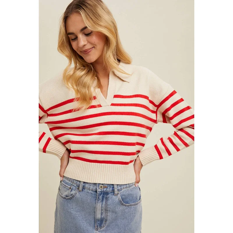 Lennon Striped Relaxed Crop Collared Sweater