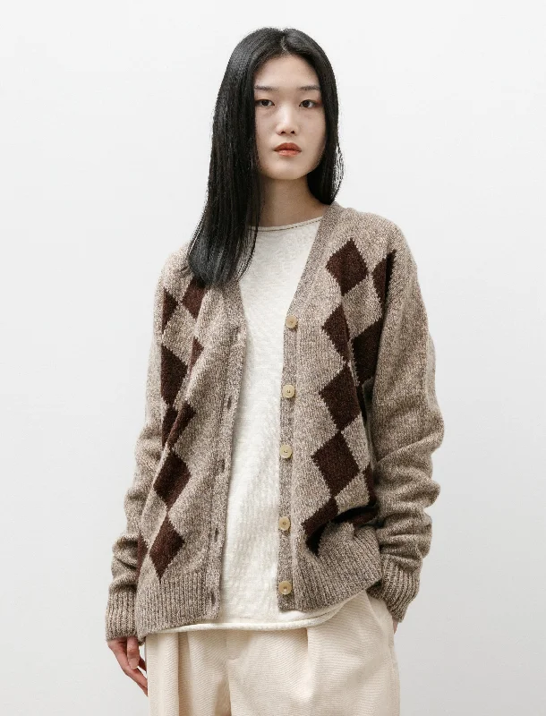 Shetland Argyle Cardigan Dark Beige + Dark Brown