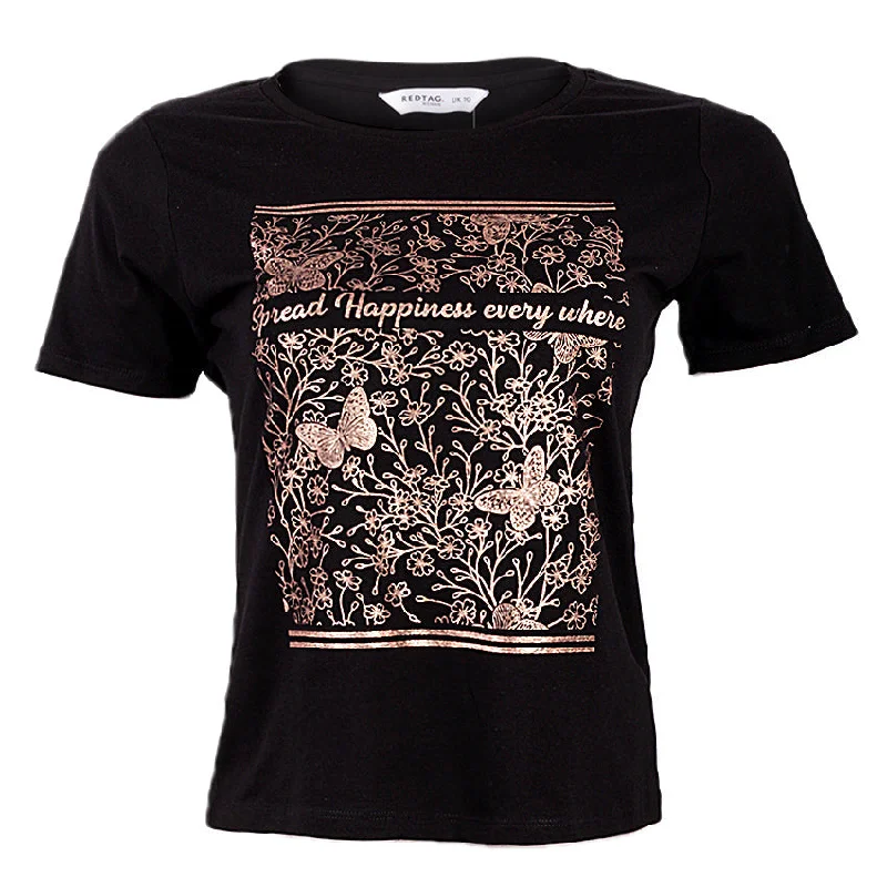 REDTAG Black Graphic Print T-Shirt