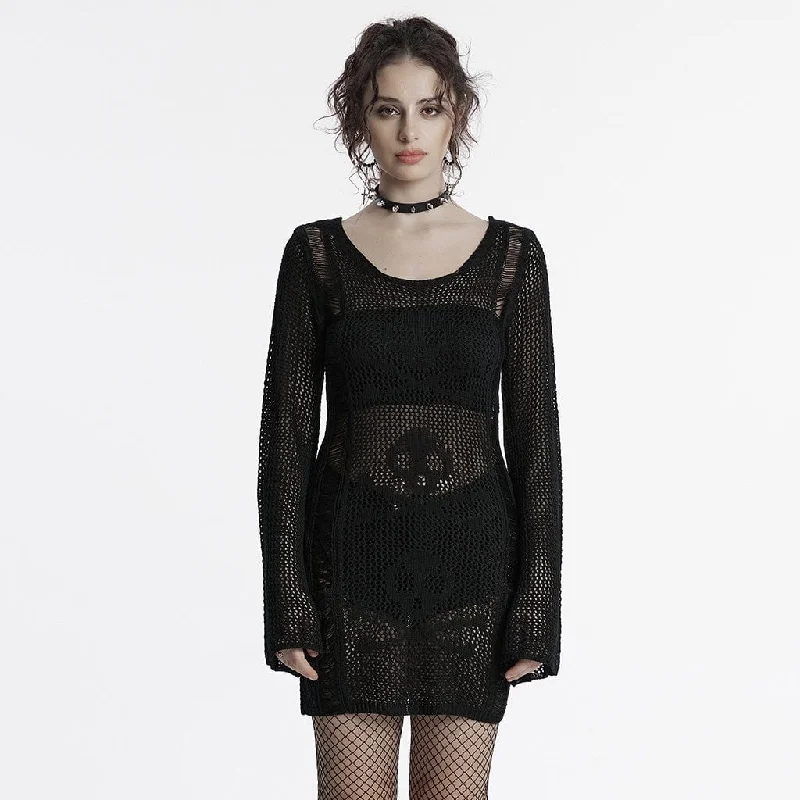 Women's Punk Skull Knitted Music Festival Dress Black