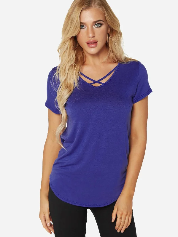 Custom V-Neck Plain Crossed Front Short Sleeve Tee