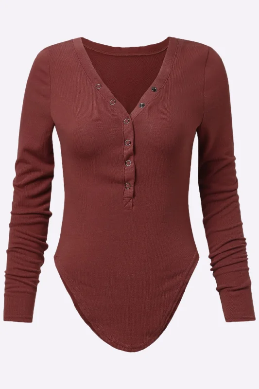 Custom Sexy V-Neck Button Details Curved Hem Top