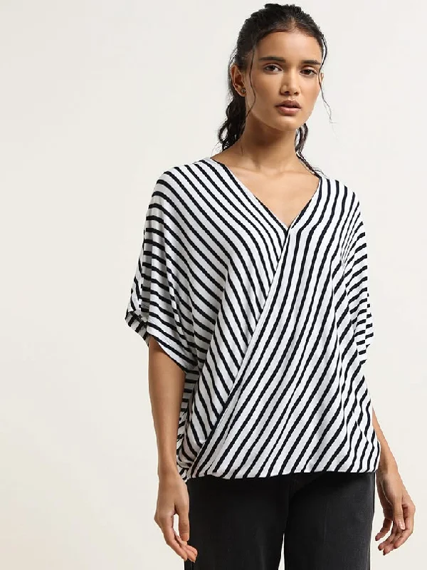 LOV Navy Monochrome Striped Top