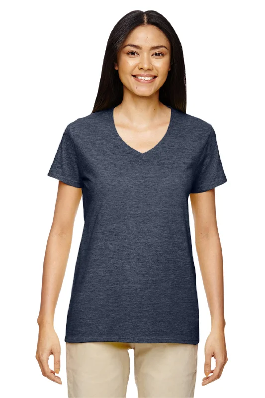 Gildan Womens Short Sleeve V-Neck T-Shirt - Heather Navy Blue