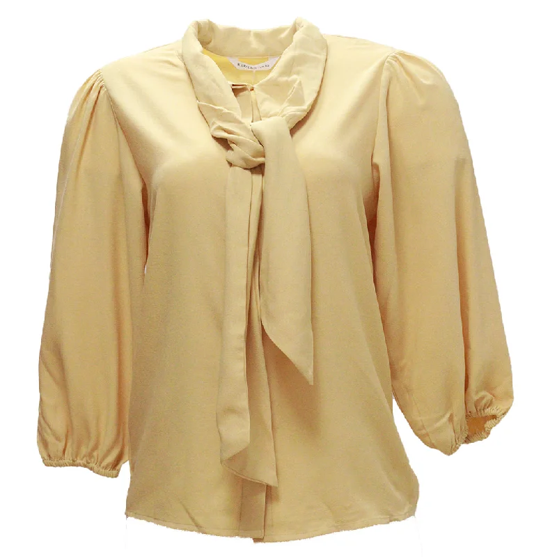 Yellow Textured Pussy Bow Blouse