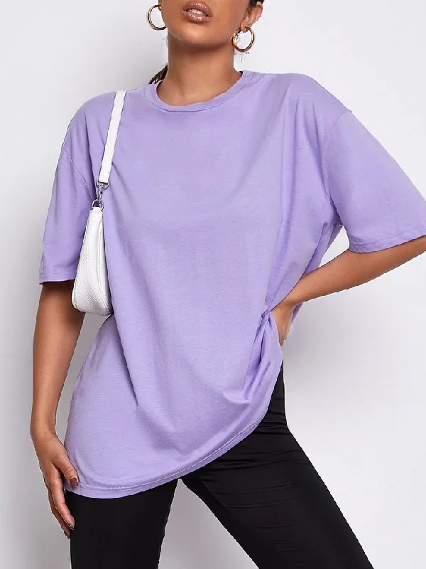 Purple Plain Drop Shoulder Tee