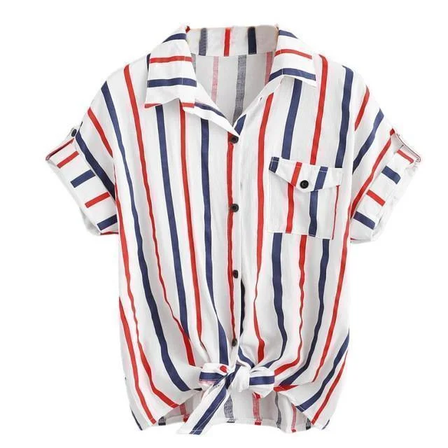 Women Blouse Striped With Pocket