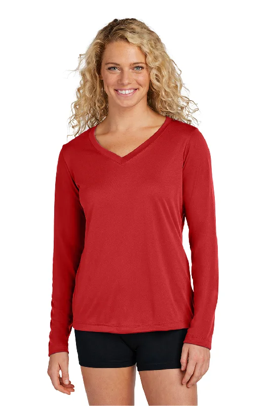 Sport-Tek Womens Competitor Moisture Wicking Long Sleeve V-Neck T-Shirt - Deep Red