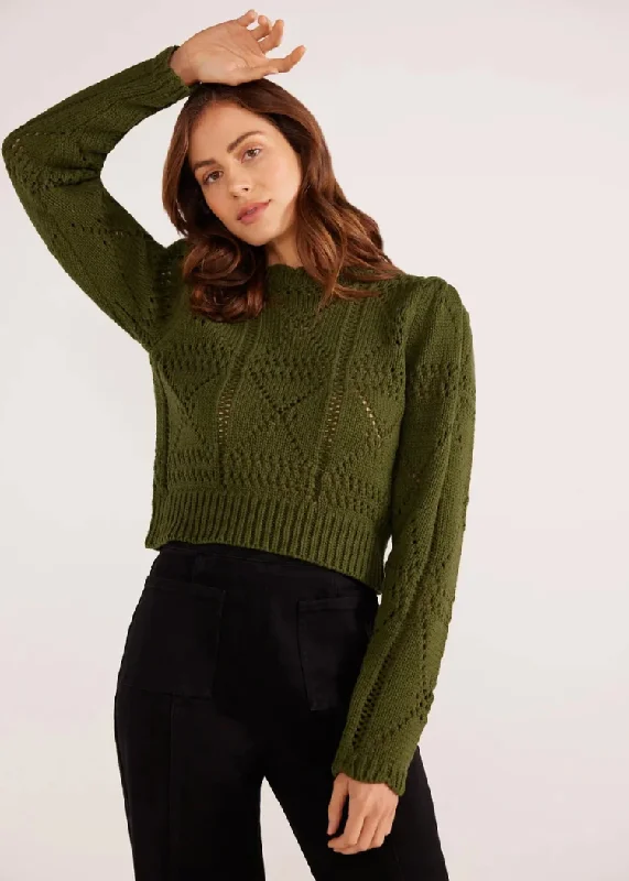 MINKPINK Sally Pointelle Knit Jumper- Forrest Green ***FINAL SALE***