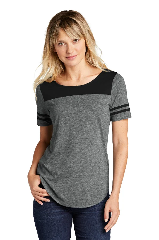 Sport-Tek Womens Fan Moisture Wicking Short Sleeve Crewneck T-Shirt - Heather Dark Grey/Black - Closeout