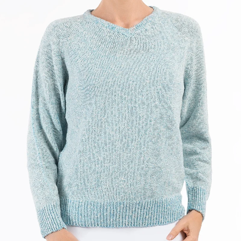 V Neck Raglan Pullover in Turquoise