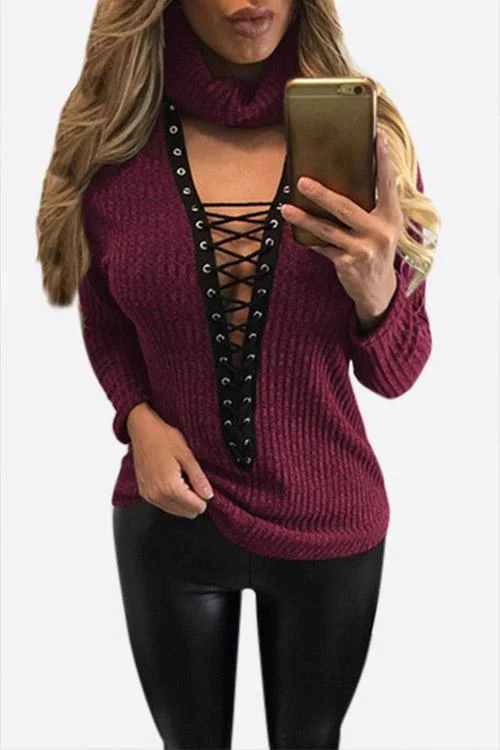 Custom V-Neck Long Sleeve Burgundy Top