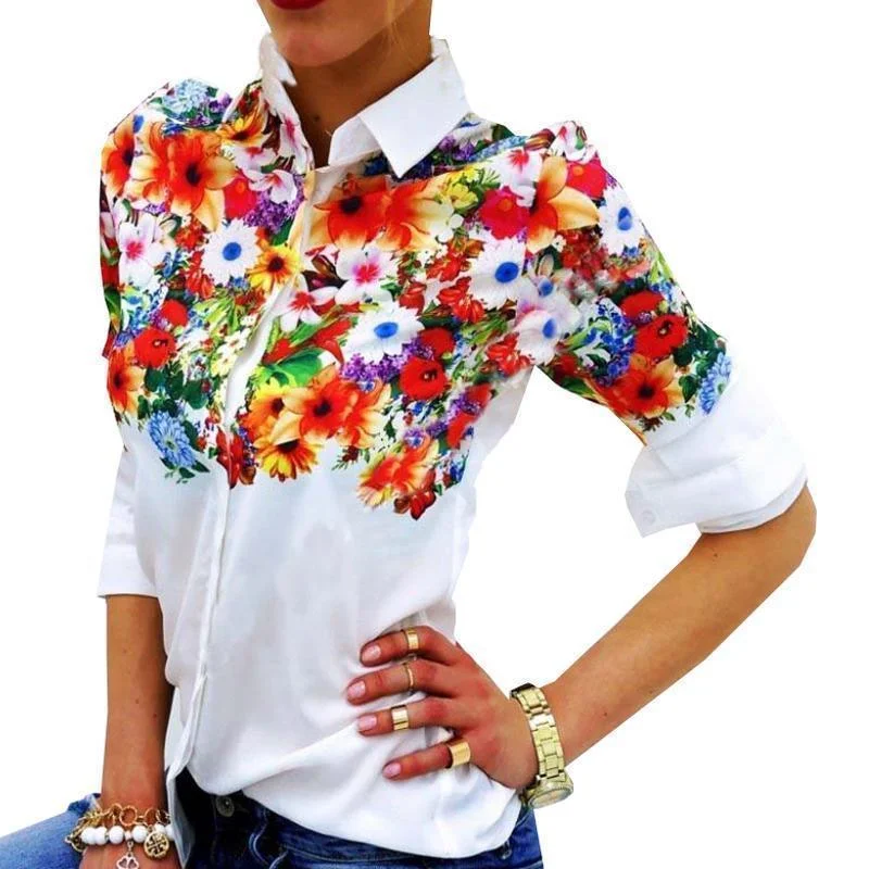 Women Shirts, White Floral Shirt