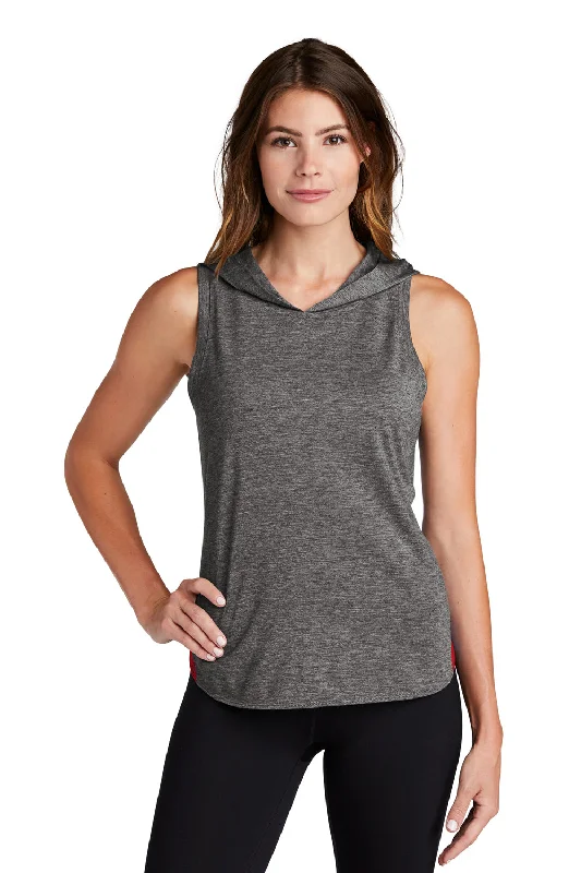 Sport-Tek Womens Draft Moisture Wicking Hooded Tank Top Hoodie - Heather Dark Grey/True Red