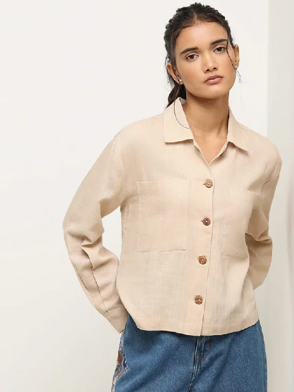 LOV Beige Solid Cotton Shirt