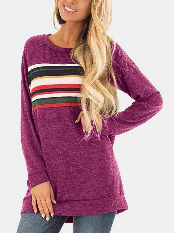 OEM ODM Crew Neck Stripe Long Sleeve Burgundy T-Shirts