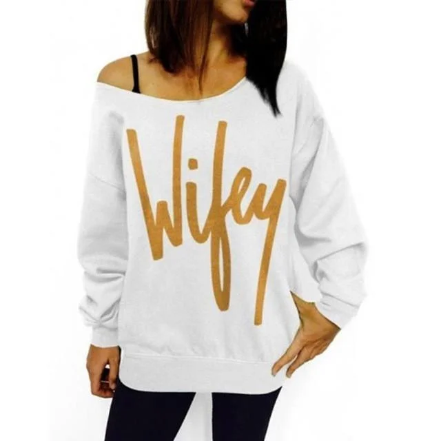 Women Blouse Letter Print Loose O-Neck Sweatshirt