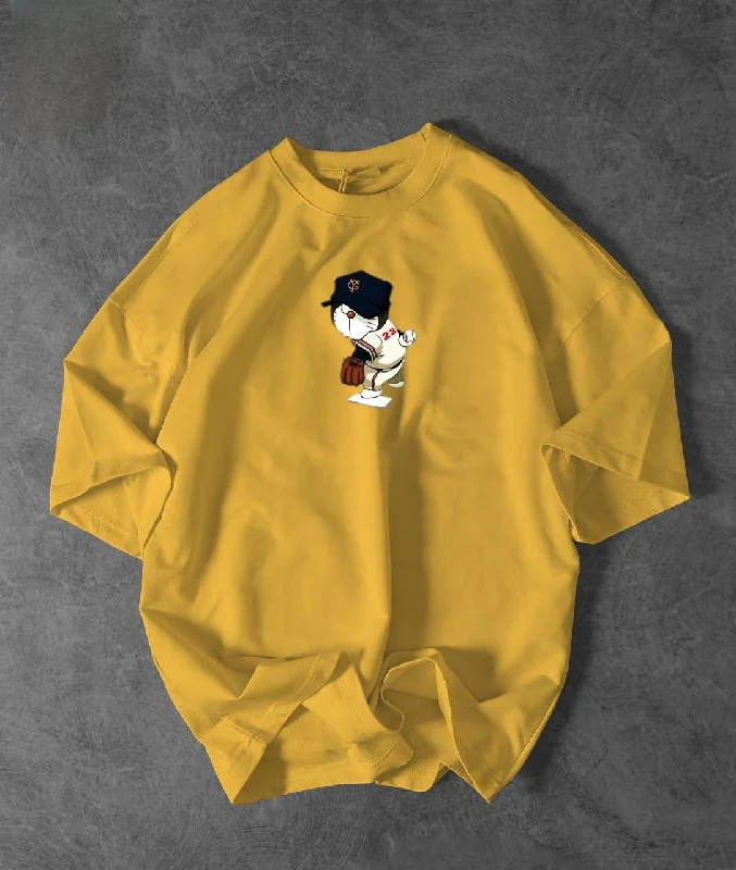 Front Back Cartoon Print Yellow Color Drop Shoulder Tee ( UNISEX )