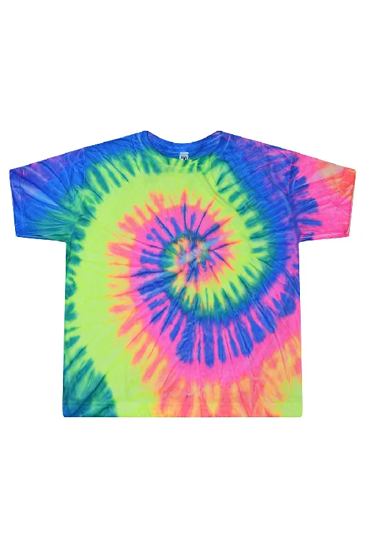 Tie-Dye Womens Cropped Short Sleeve Crewneck T-Shirt - Neon Rainbow - Closeout