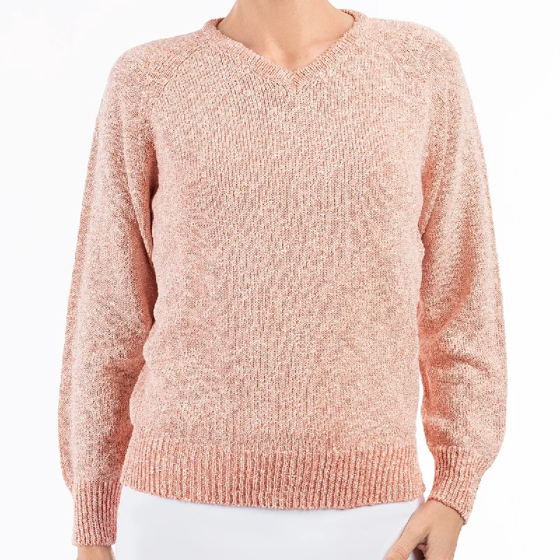 V Neck Raglan Pullover in Coral