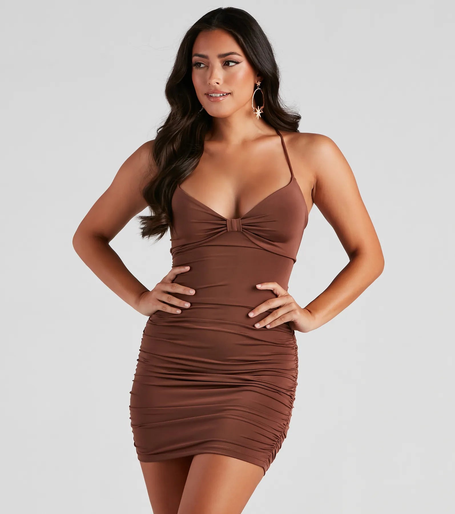 Catch A Glance Ruched Mini Dress